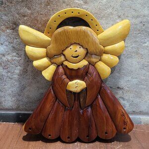 Vintage Handcrafted Wooden Angel Wall Art Piece